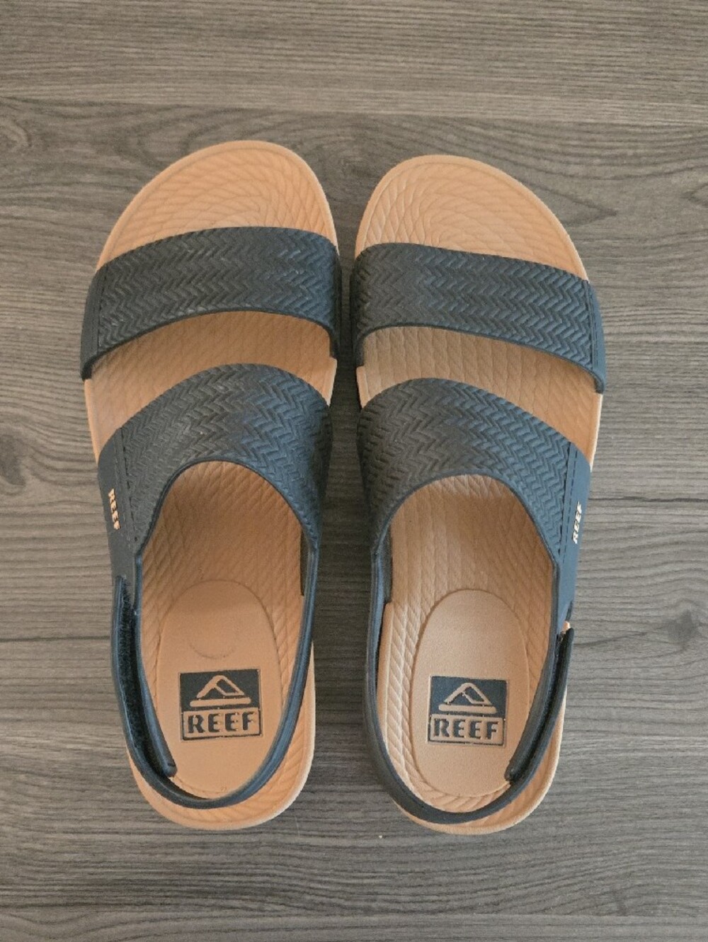 Reef Two-strap Black Sandals with Tan Footbed - Picture 5 of 12